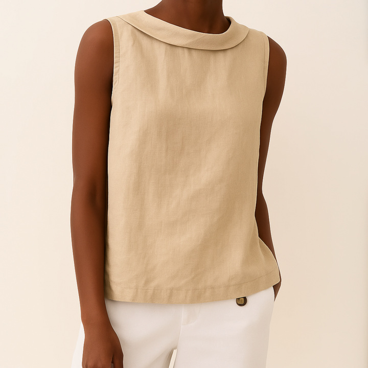 Roll Neck Sleeveless Linen Blouse - Smart Casual Summer Top