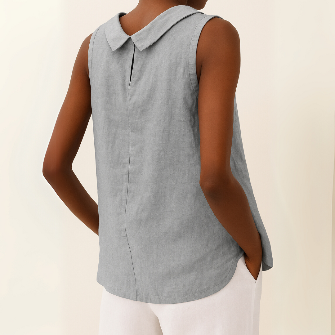 Roll Neck Sleeveless Linen Blouse - Smart Casual Summer Top