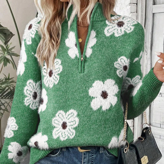 Bloom | Women's Floral Print Half Zip Sweater