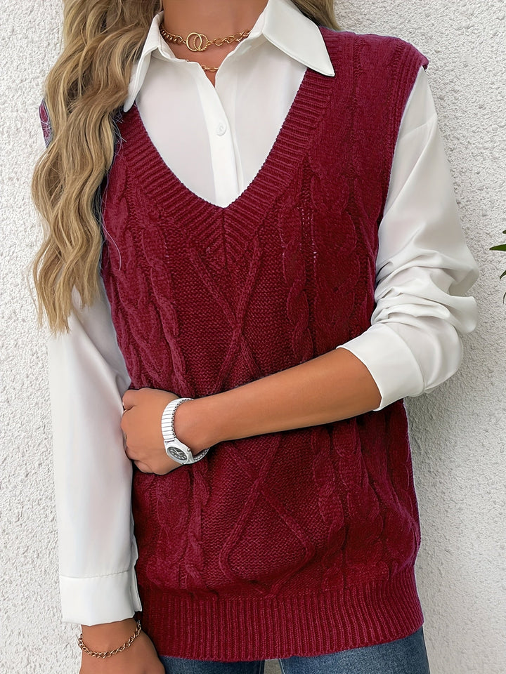 Wrenley | Women's Cable Knit V-Neck Sweater Vest