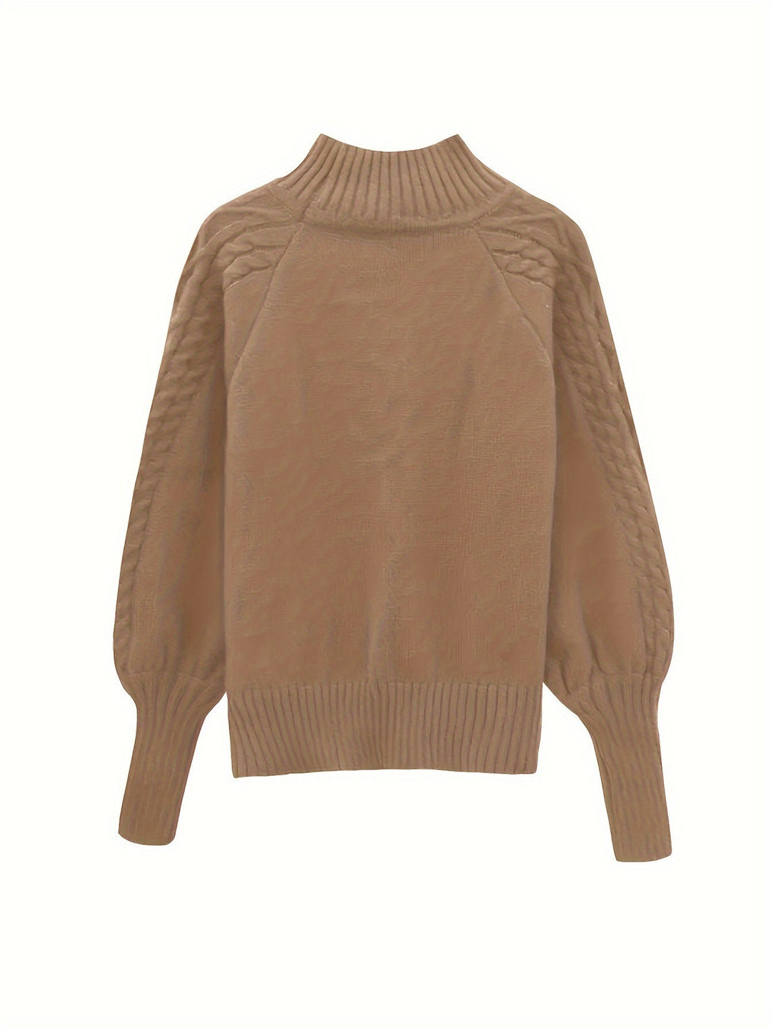 Solveig | Women's Ribbed Puff Sleeve Cable Knit Mock Neck Sweater