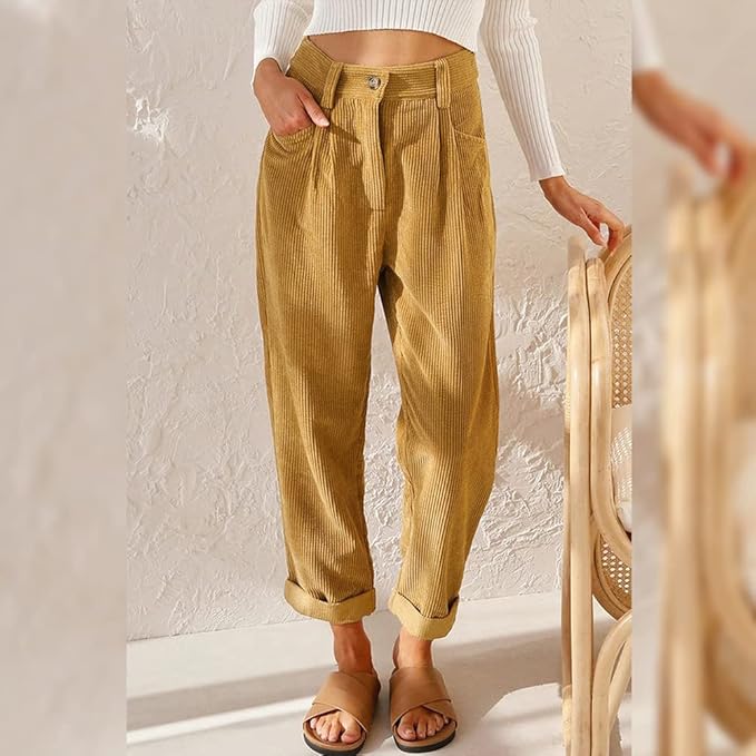 Ilaria | Women's High-Waist Tapered Corduroy Pants