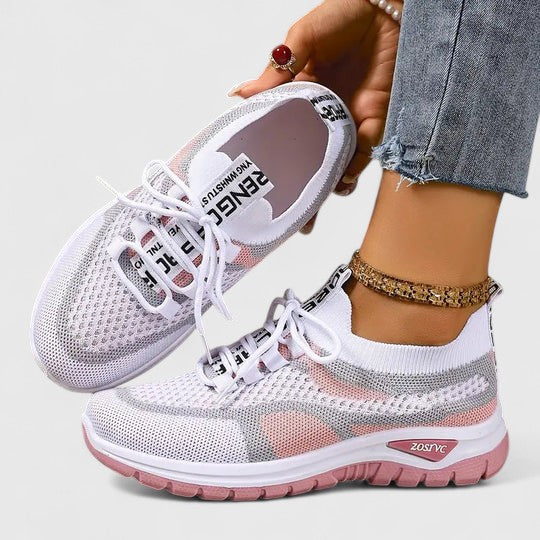 Colorblock Mesh Text Tab Lace Up Cushioned Running Sneaker