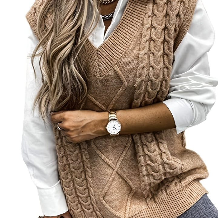 Wrenley | Women's Cable Knit V-Neck Sweater Vest