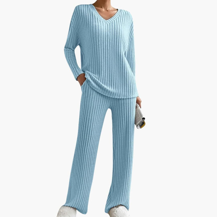 Thalia | Women's V-Neck Ribbed Knit Sweater Set