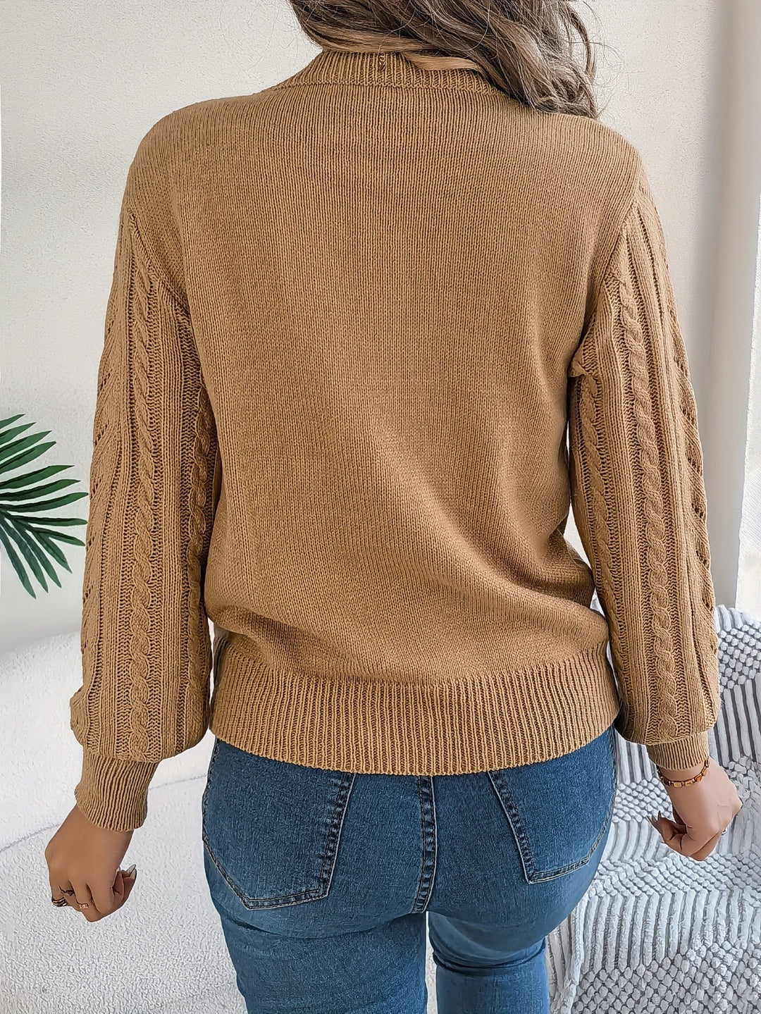 Rosamund | Women's Textured Crew Neck Pointelle Cable Knit Sweater