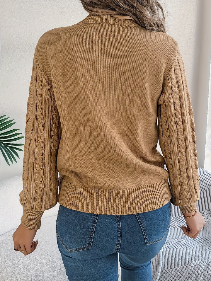 Rosamund | Women's Textured Crew Neck Pointelle Cable Knit Sweater