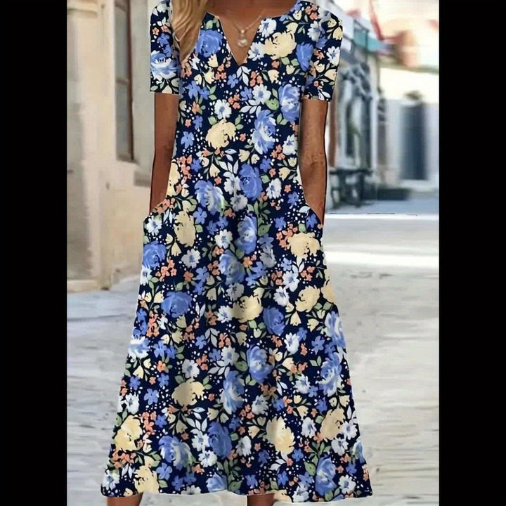 Fiona™-Floral V-Neck Midi Dress
