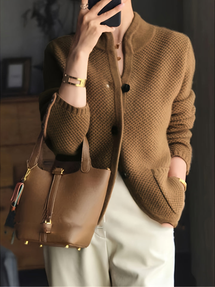 Odette | Women's Textured Knit Stand Collar Cardigan Jacket