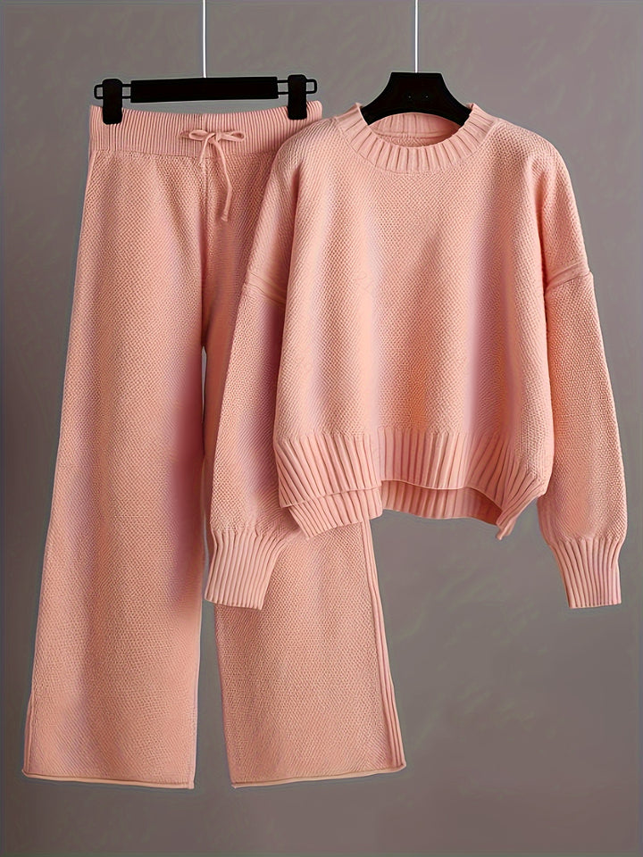 Freya | Women's Ribbed Sweater and Wide-Leg Knitted Pants Set