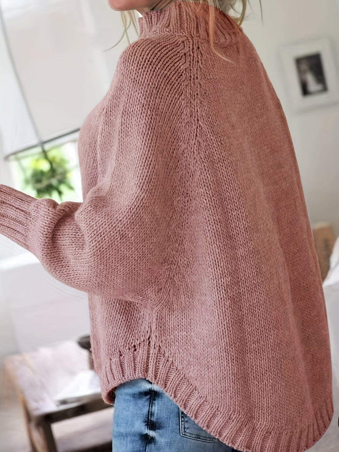 Petra | Women's Wool Cable Knit High Neck Sweater with Flared Hem