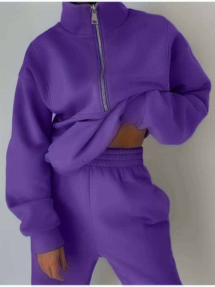 Wren | Women's Quarter-Zip Cropped Sweatshirt and Jogger Set