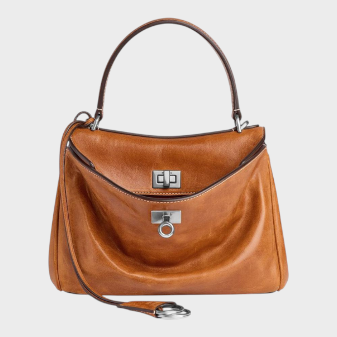 Structured Flap Top Handle Crossbody Leather Handbag