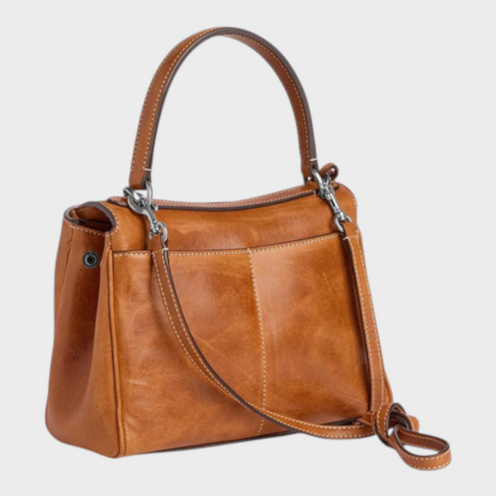 Structured Flap Top Handle Crossbody Leather Handbag