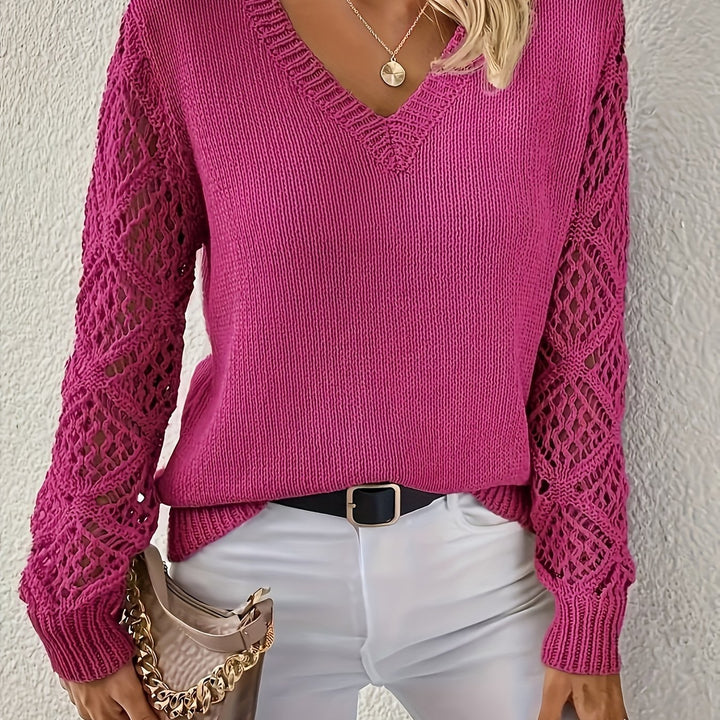 Odalys | Women's Crochet Sleeve V-Neck Sweater