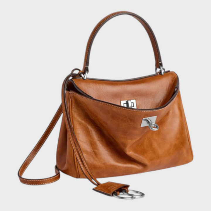 Structured Flap Top Handle Crossbody Leather Handbag