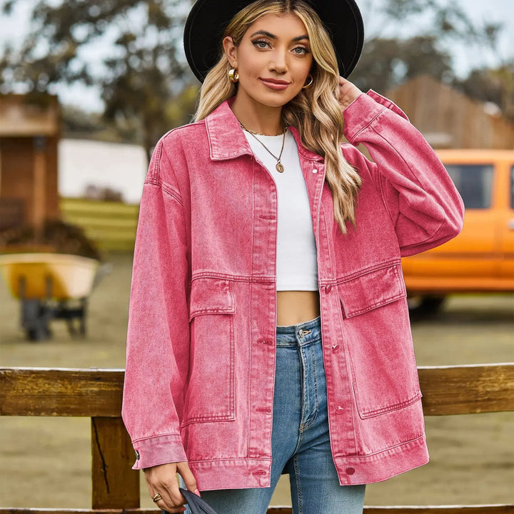 Oversized Denim Shirt Jacket with Patch Pockets