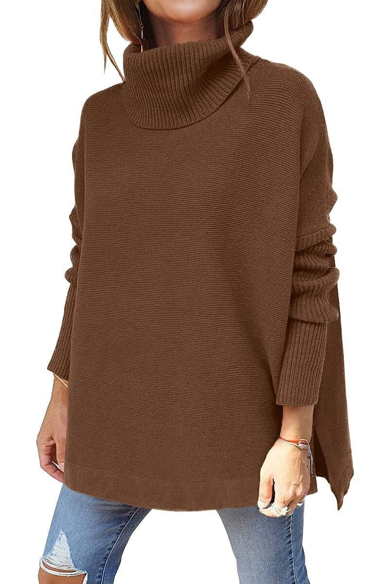 Jessica | Women's Oversized Chunky Turtleneck Sweater with Side Slits