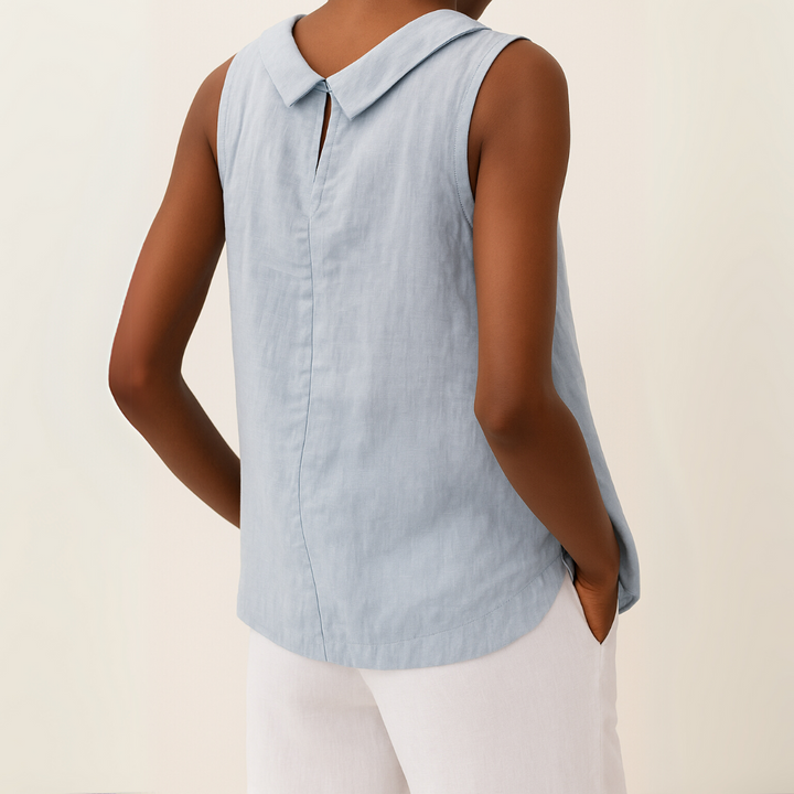 Roll Neck Sleeveless Linen Blouse - Smart Casual Summer Top