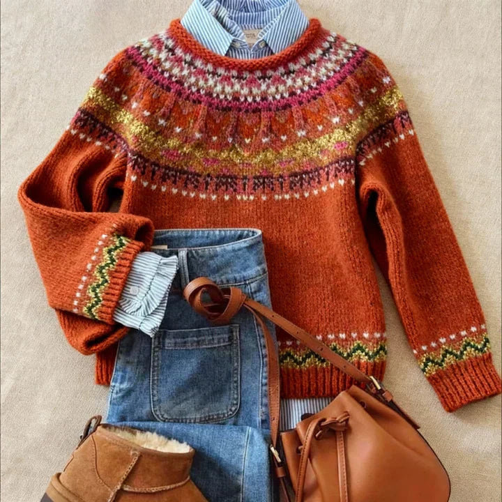 Simona | Women's Fair Isle Knit Crew Neck Sweater