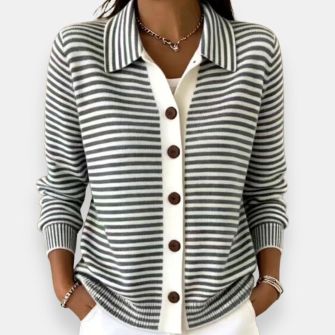 Ottavia | Women's Striped Collared Button-Front Knit Cardigan Sweater