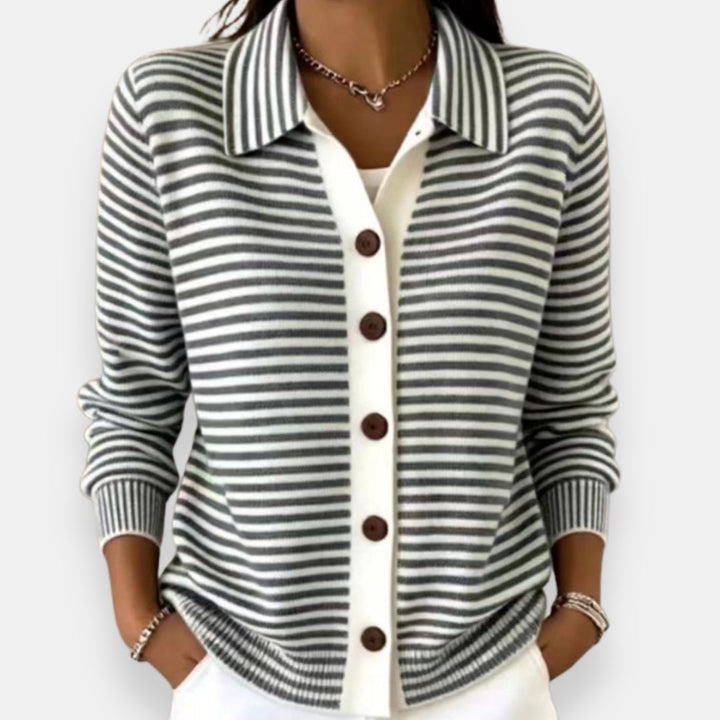 Ottavia | Women's Striped Collared Button-Front Knit Cardigan Sweater