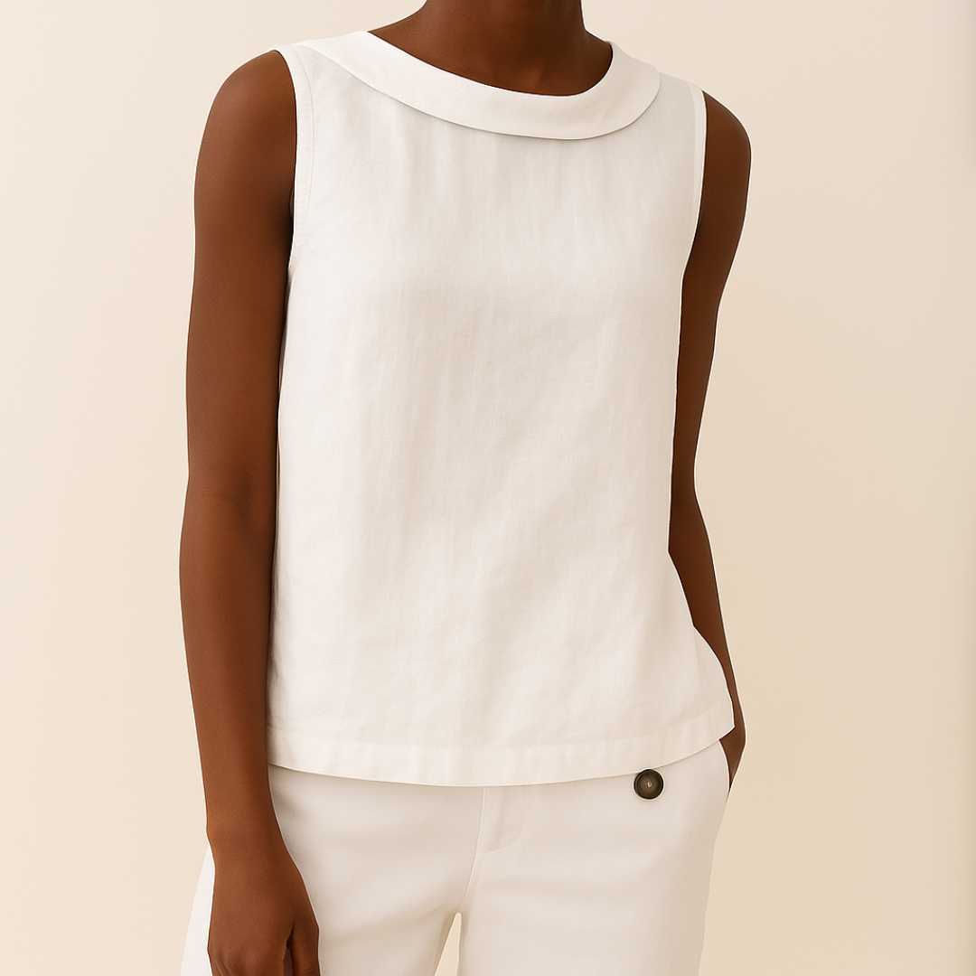 Roll Neck Sleeveless Linen Blouse - Smart Casual Summer Top