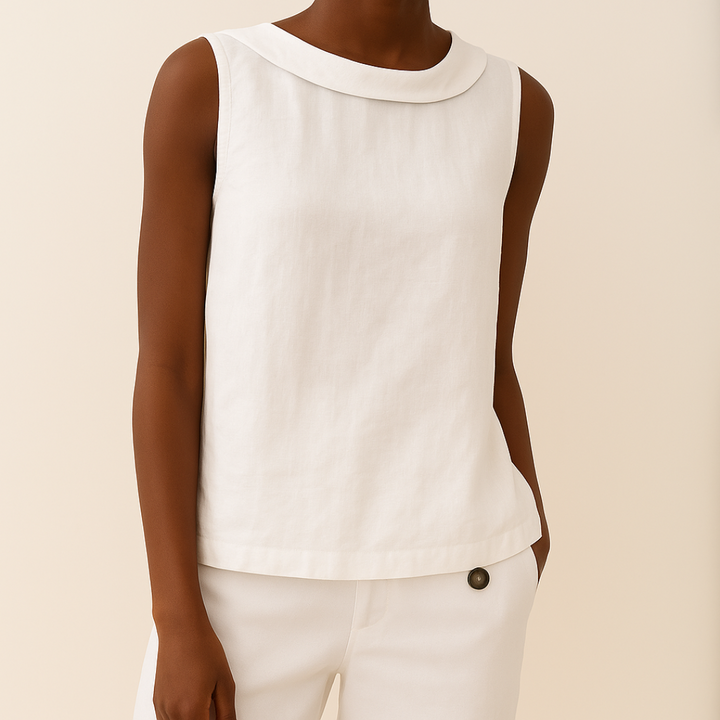 Roll Neck Sleeveless Linen Blouse - Smart Casual Summer Top