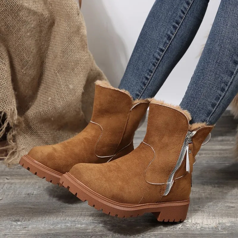 Besie | Women's Orthopaedic Suede Platform Ankle Boots with Faux Fur Trim