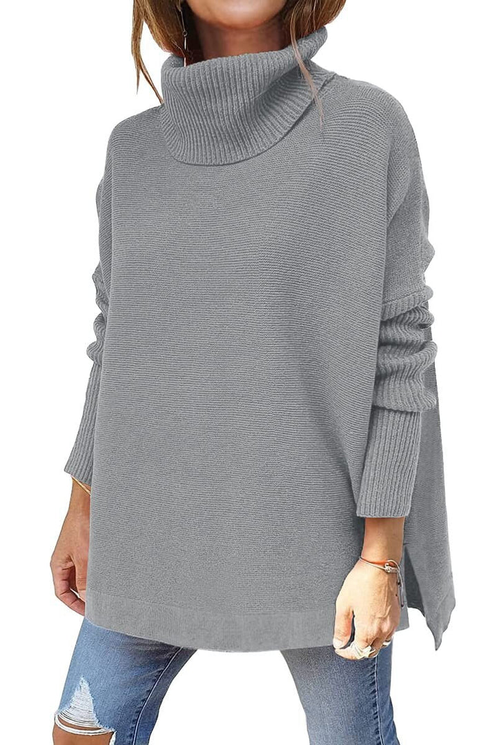 Jessica | Women's Oversized Chunky Turtleneck Sweater with Side Slits