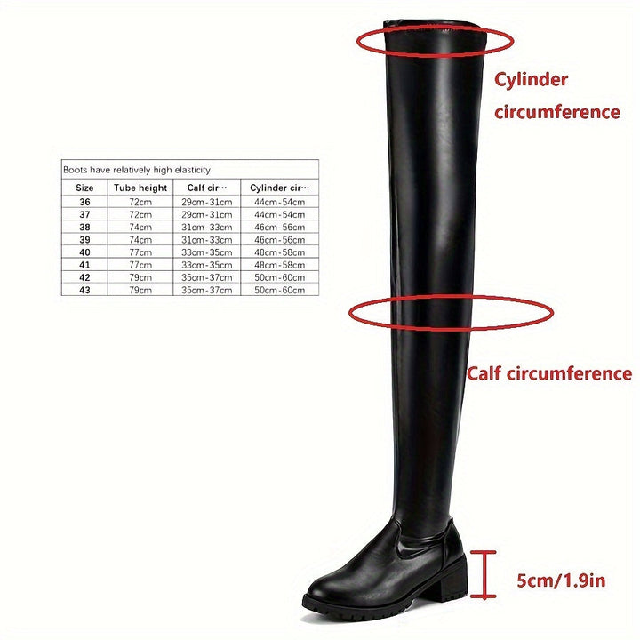 Carlie-Chunky Heel Thigh High Boots