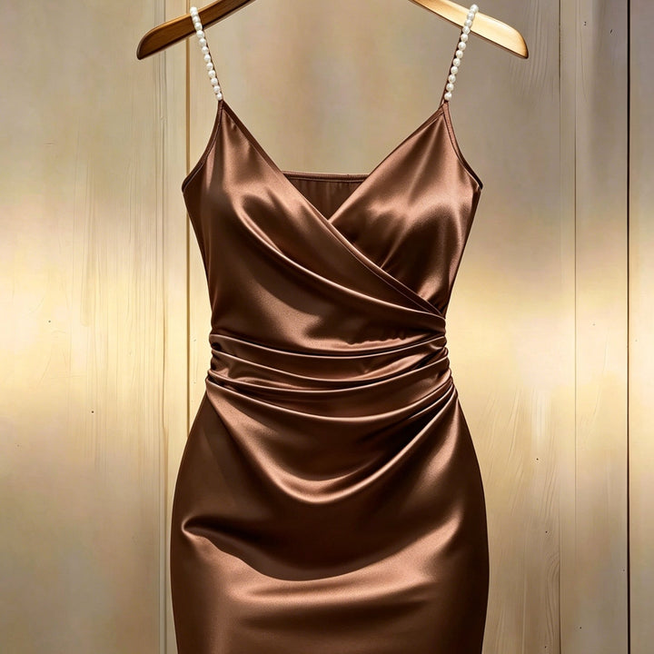 Pearl Strap Wrap Mini Homecoming Dress