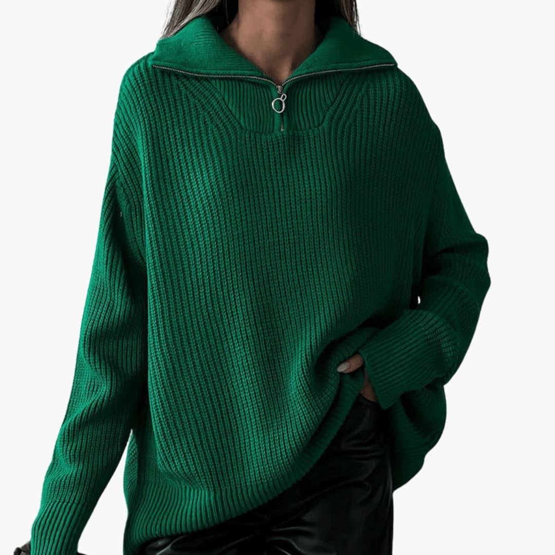 Théodosia | Women's Cropped Half-Zip Chunky Knit Sweater