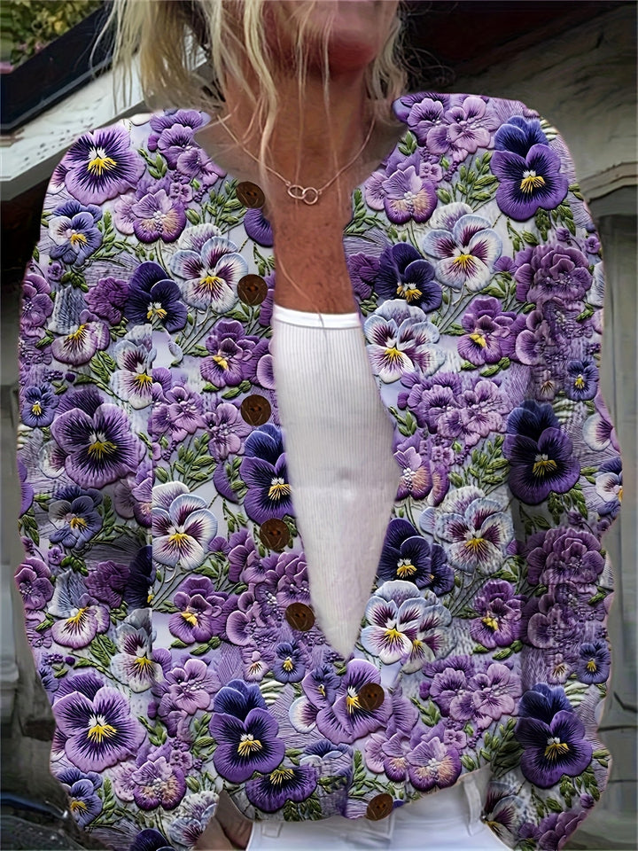 Janie-3D Floral Print Cardigan