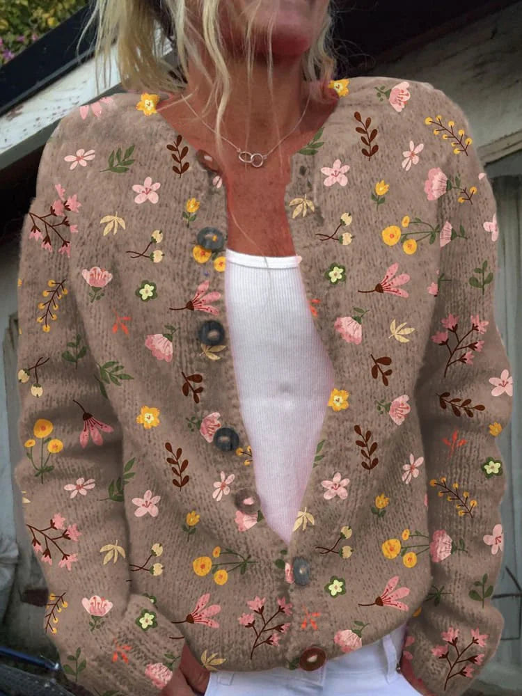 Mireille | Women's Floral Print Button Cardigan Sweater