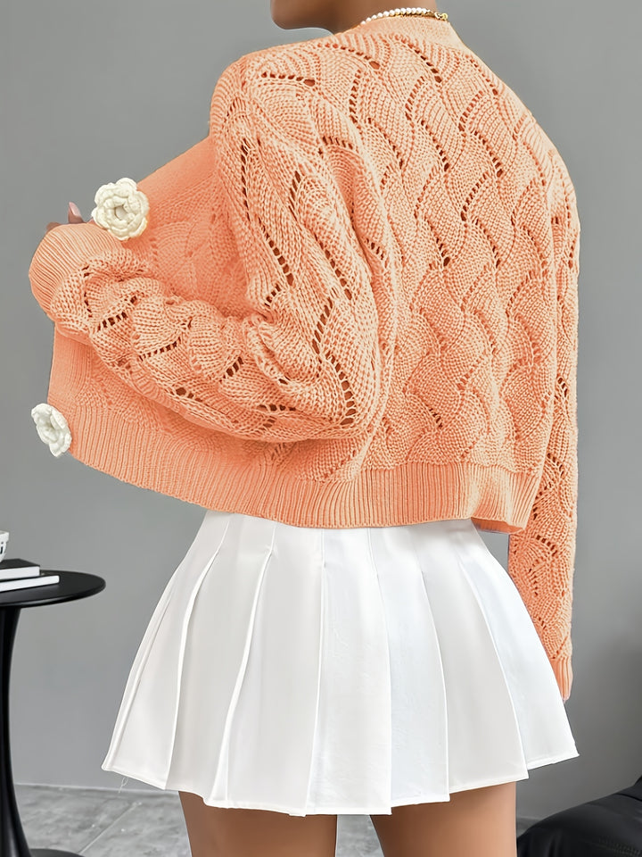 Celeste | Women's Crochet Knit Cardigan with 3D Floral Buttons