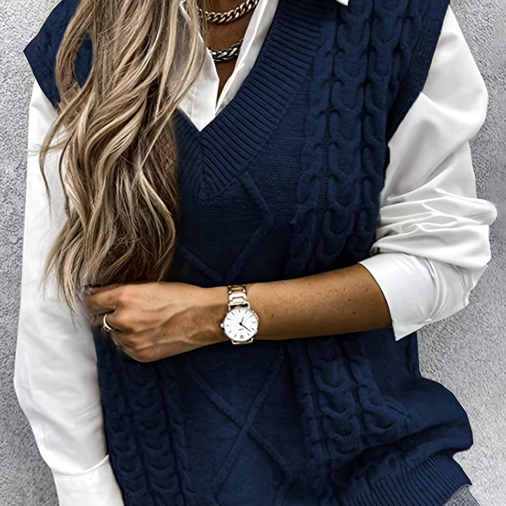 Wrenley | Women's Cable Knit V-Neck Sweater Vest