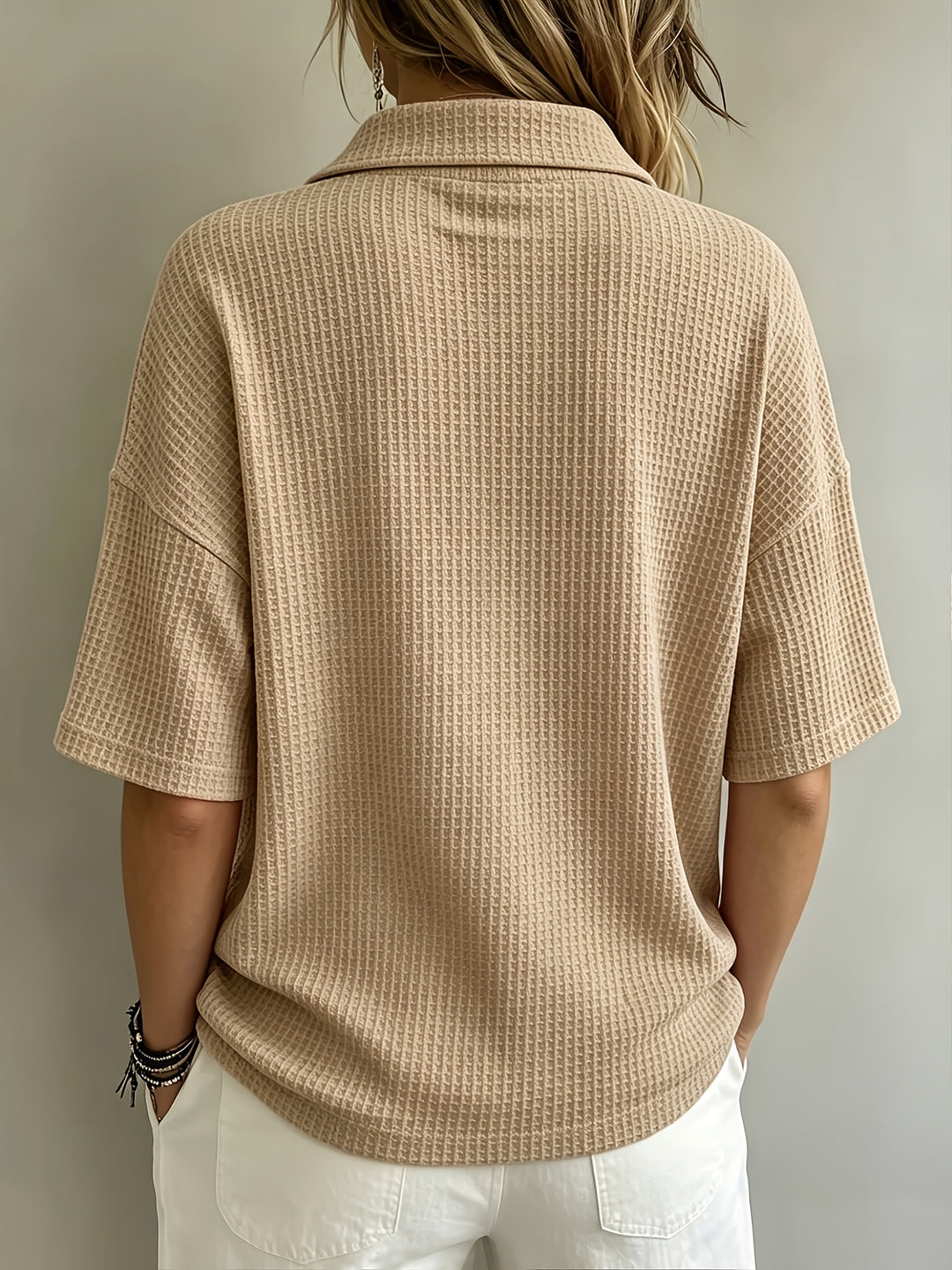 Oversized Waffle Knit Polo Top for Casual Style