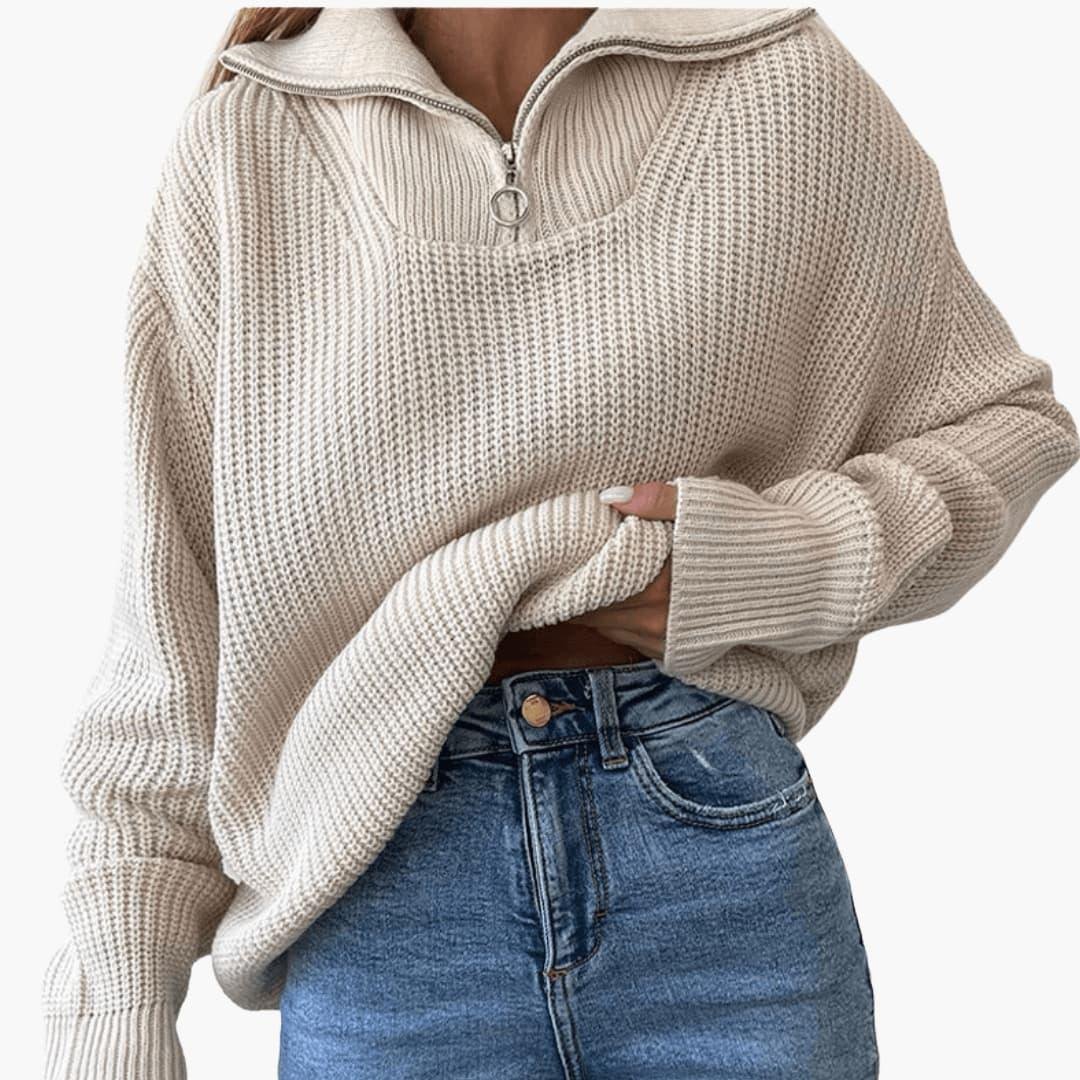 Théodosia | Women's Cropped Half-Zip Chunky Knit Sweater