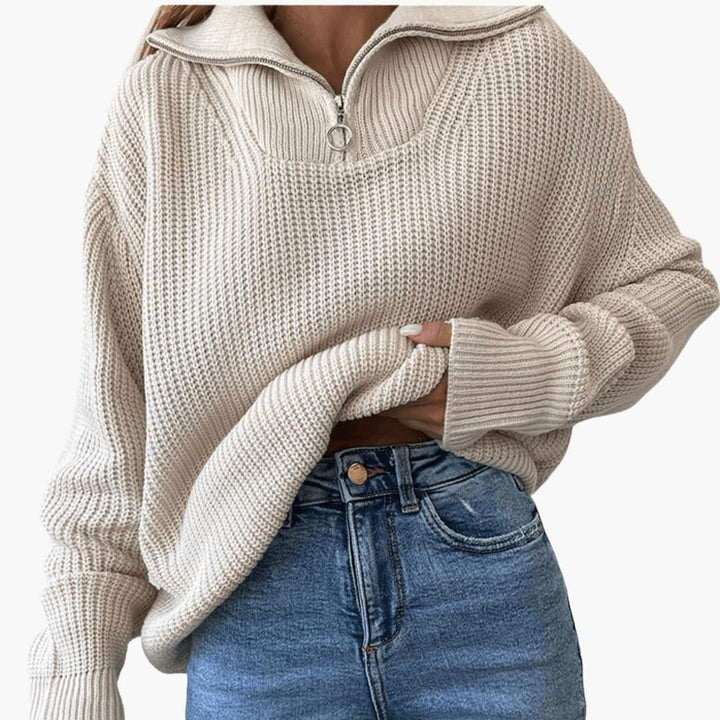 Théodosia | Women's Cropped Half-Zip Chunky Knit Sweater