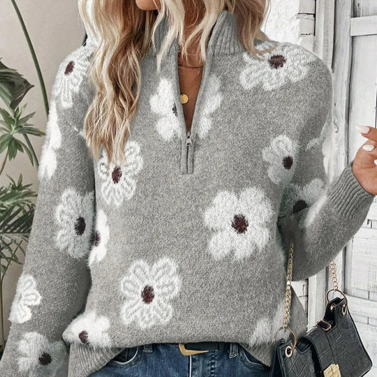 Bloom | Women's Floral Print Half Zip Sweater