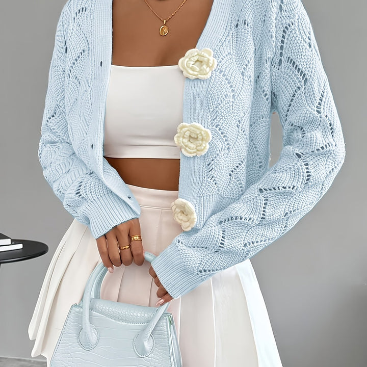 Celeste | Women's Crochet Knit Cardigan with 3D Floral Buttons