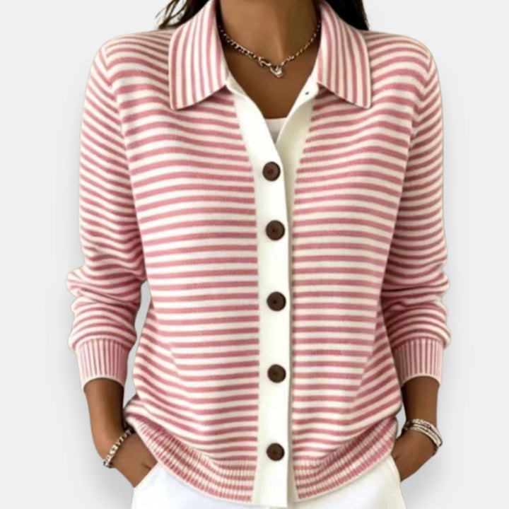Ottavia | Women's Striped Collared Button-Front Knit Cardigan Sweater