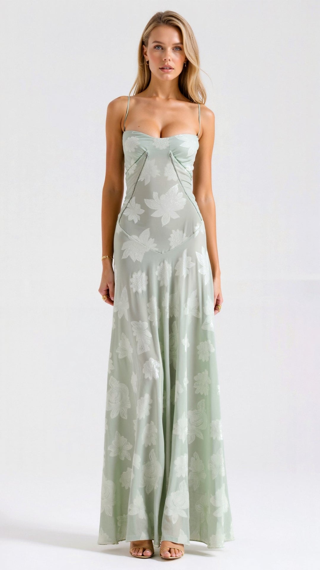 Jacquard Bustier Sweetheart Spaghetti Strap Maxi Dress - Formal Evening Gown