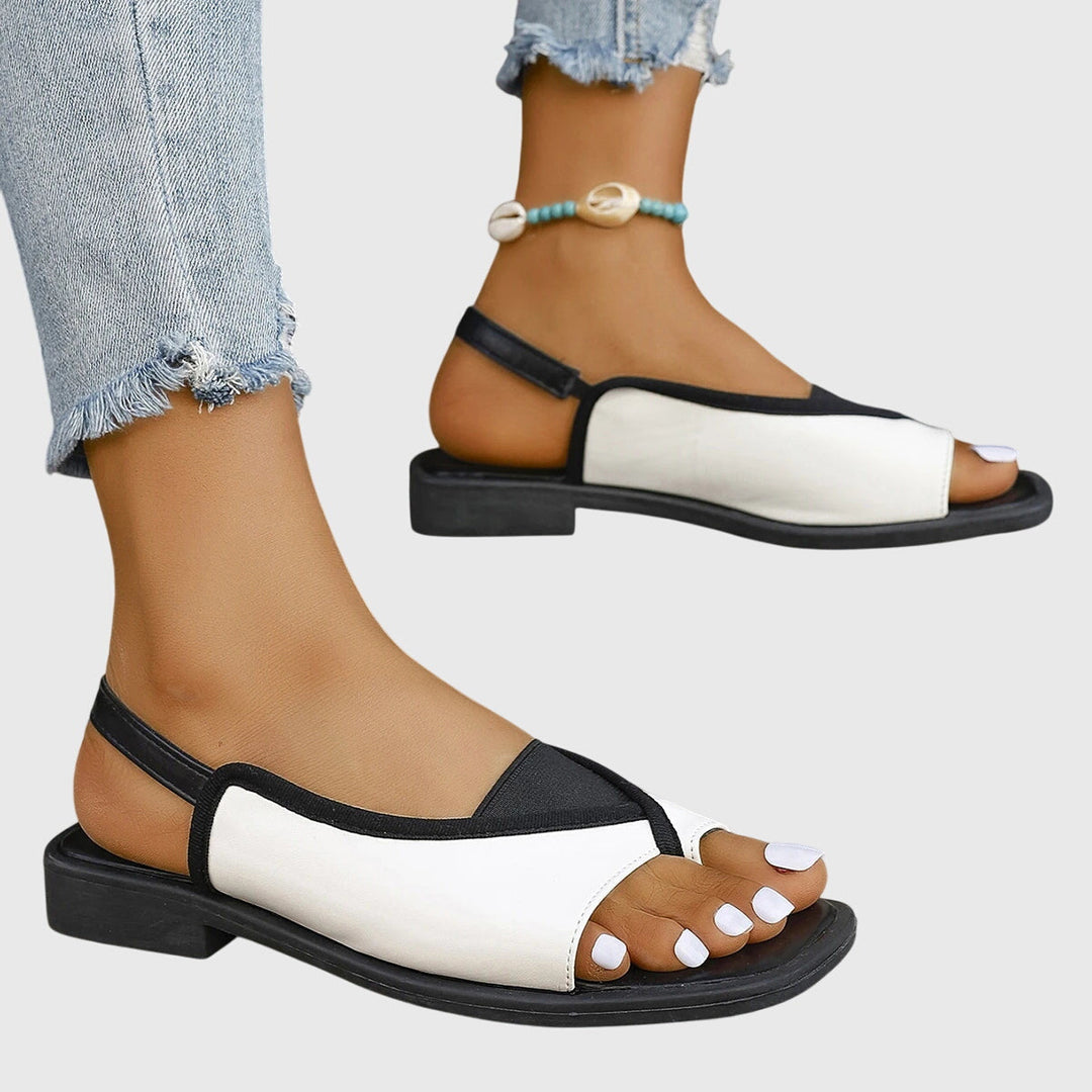 Contrast Two Tone Square Toe Slingback Flat Sandal