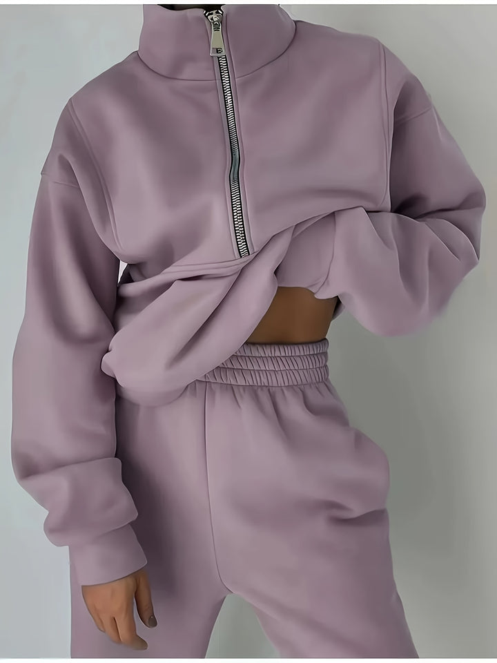 Wren | Women's Quarter-Zip Cropped Sweatshirt and Jogger Set