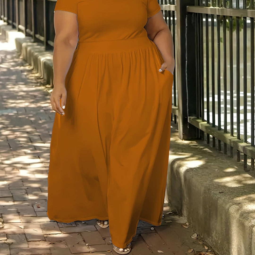 Plus Size Short Sleeve Flowy Maxi Dress