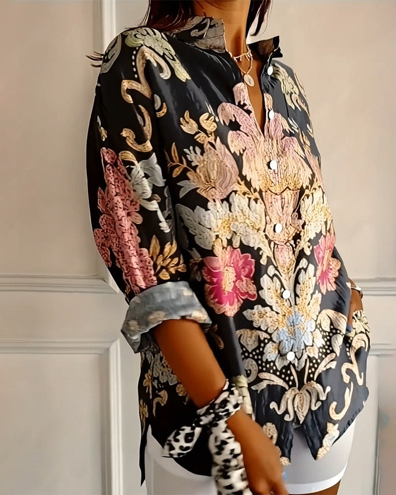 Printed Collar Shirt Button-Up