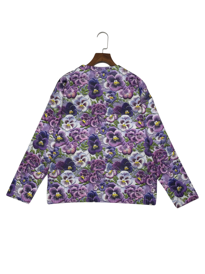 Janie-3D Floral Print Cardigan
