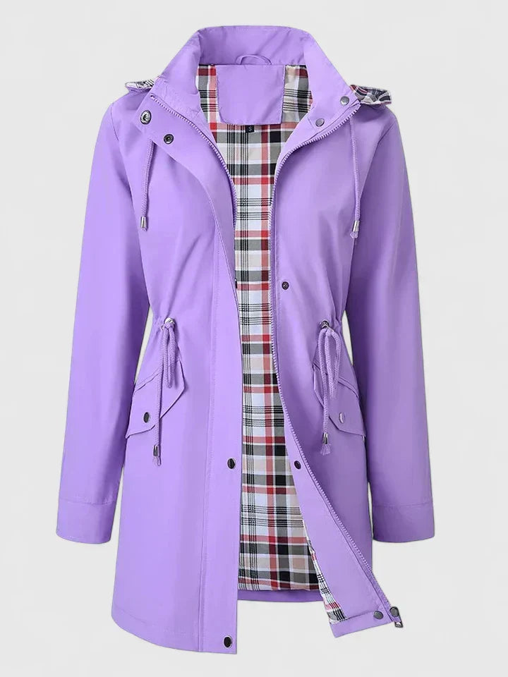 Isolandra | Women's Long Hooded Rain Jacket with Drawstring Waist